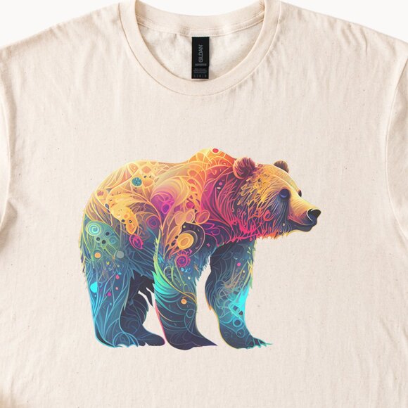 Colorful Psychedelic Bear Shirt Unique Artistic Grizzly Animal Graphic Tee Color - Picture 2 of 6